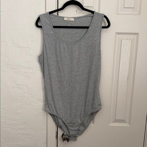 a.gain Sleeveless Gray Ribbed Bodysuit - Snaps Closed